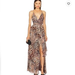 Michael Costello × REVOLVE Natalia Gown in Leopard Brown Animal Medley